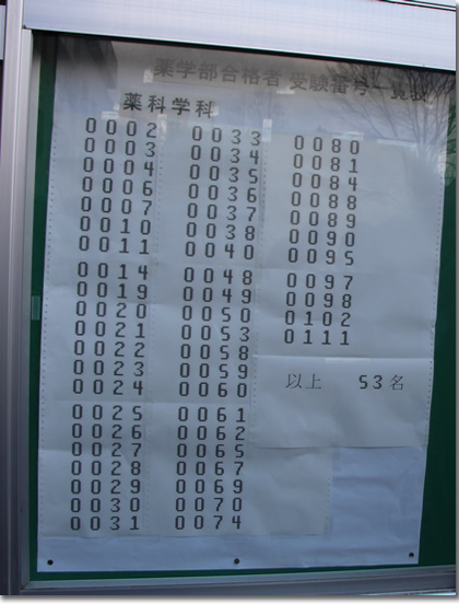 2013年京都大学薬学部薬学科合格発表